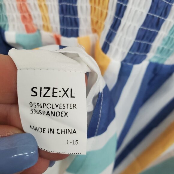 Womens XL Striped Summer Romper Multicolor V-Neck Casual Short Sleeve Pockets - Picture 4 of 12